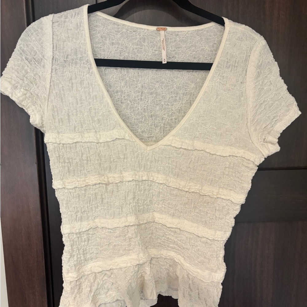 Free People Cream Textured Top